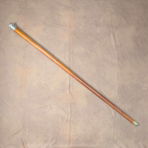 1924 British antique tan shaft sterling silver rondelle handle walking stick 89cm