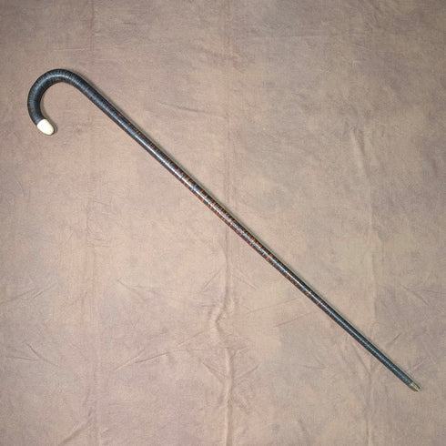 古董英國骨飾彎柄皮革包覆鐵軸手杖 89 厘米