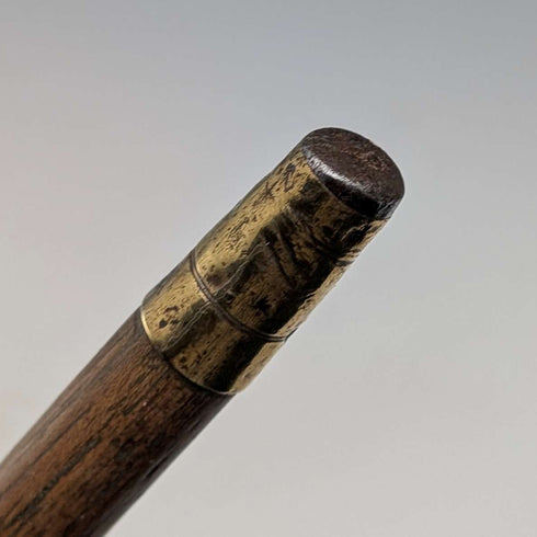 1920s British antique brown shaft, curved handle, sterling silver decoration, walking stick, 89cm