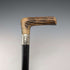 Circa 1900 British antique black shaft L-shaped antler handle walking stick 75cm