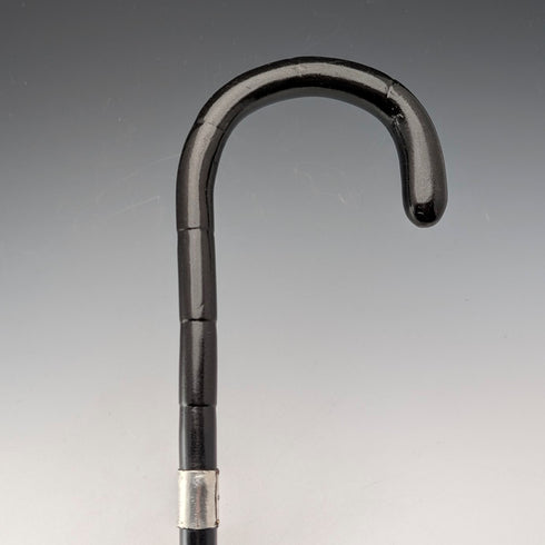 1920年代 英国アンティーク ブラックシャフト 曲がりハンドル 純銀装飾 ステッキ 杖 91cm