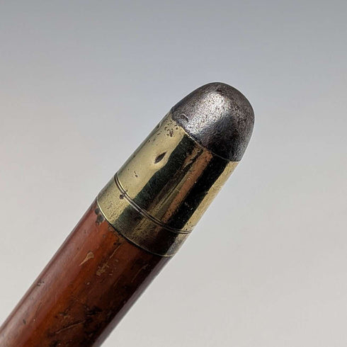 1924 British antique tan shaft sterling silver rondelle handle walking stick 89cm