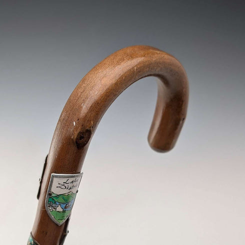 British Vintage European Tour Bent Handle Tourist Walking Stick Tan Shaft 88cm