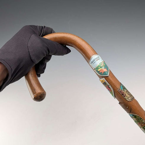 British Vintage European Tour Bent Handle Tourist Walking Stick Tan Shaft 88cm