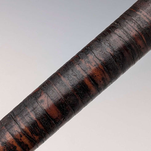 Antique British bone decorated curved handle leather wrapped iron shaft walking stick 89cm