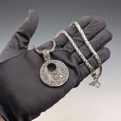 ヴィンテージ 純銀ペンダント& 純銀ビザンチンチェーンネックレス 計47g SUARTI