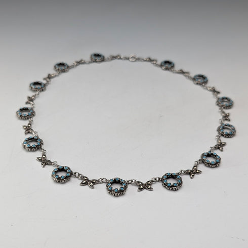 ヴィンテージ 純銀製 ターコイズガラス&マーカサイト装飾 ネックレス23g