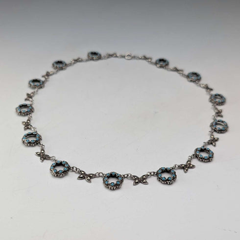 Vintage sterling silver turquoise glass and marcasite necklace 23g