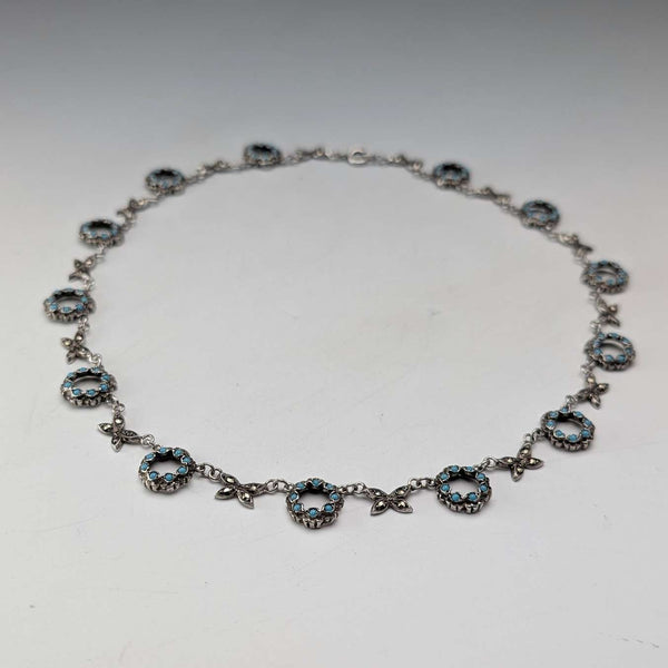 Vintage sterling silver turquoise glass and marcasite necklace 23g