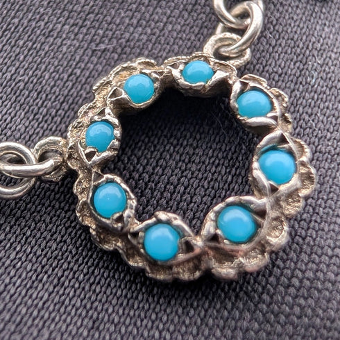 ヴィンテージ 純銀製 ターコイズガラス&マーカサイト装飾 ネックレス23g