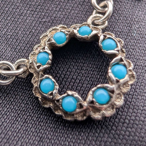 Vintage sterling silver turquoise glass and marcasite necklace 23g