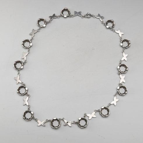 ヴィンテージ 純銀製 ターコイズガラス&マーカサイト装飾 ネックレス23g