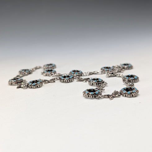 ヴィンテージ 純銀製 ターコイズガラス&マーカサイト装飾 ネックレス23g