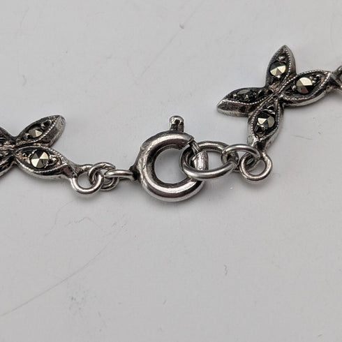 ヴィンテージ 純銀製 ターコイズガラス&マーカサイト装飾 ネックレス23g