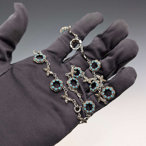 Vintage sterling silver turquoise glass and marcasite necklace 23g