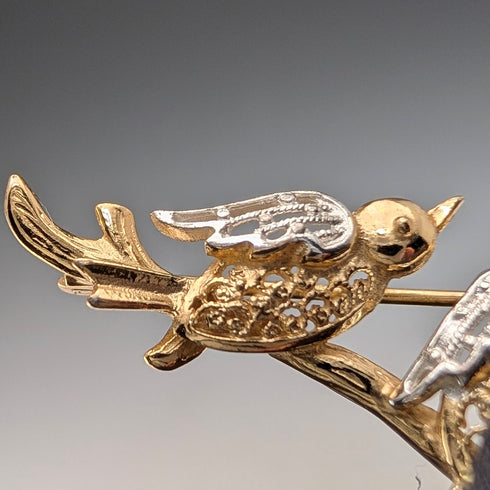 ヴィンテージ ヴェルメイユ純銀製 小鳥 ラブバードブローチ