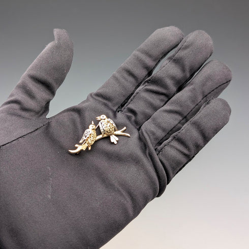 ヴィンテージ ヴェルメイユ純銀製 小鳥 ラブバードブローチ