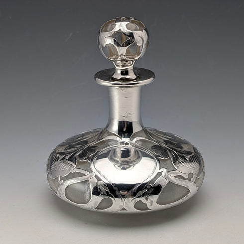 Antique American Art Nouveau Silver Overlay Glass Perfume Bottle