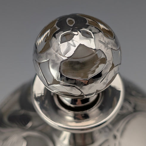 Antique American Art Nouveau Silver Overlay Glass Perfume Bottle