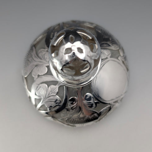 Antique American Art Nouveau Silver Overlay Glass Perfume Bottle