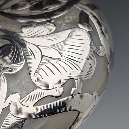 Antique American Art Nouveau Silver Overlay Glass Perfume Bottle