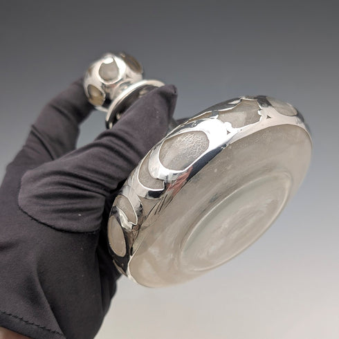 Antique American Art Nouveau Silver Overlay Glass Perfume Bottle