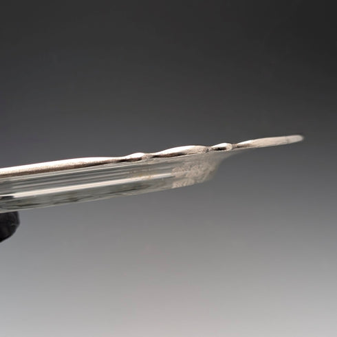 米国アンティーク シルバーオーバーレイ フローラル装飾 ガラスプレート 直径27cm