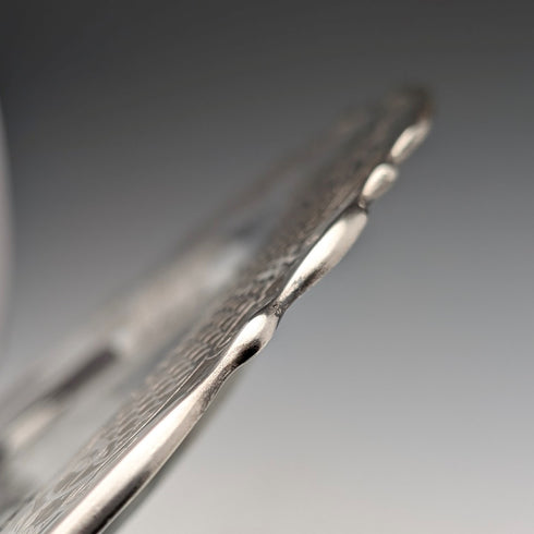 米国アンティーク シルバーオーバーレイ フローラル装飾 ガラスプレート 直径27cm