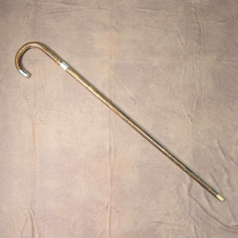 1914 British antique brown shaft, curved handle, pure silver decorated walking stick, 85cm, J Howell & Co.