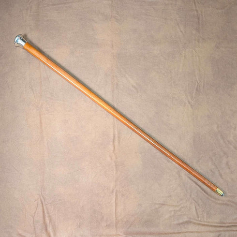 1924 British antique tan shaft sterling silver rondelle handle walking stick 91cm