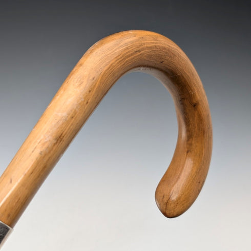 1923年 英国アンティーク タンシャフト 曲がりハンドル 純銀装飾 ステッキ 杖 91cm K&S