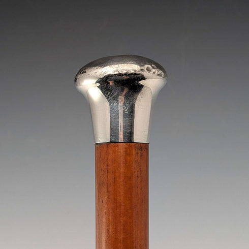 1924 British antique tan shaft sterling silver rondelle handle walking stick 91cm