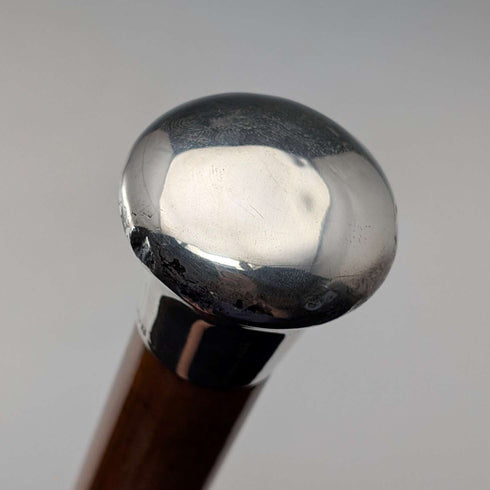 1924 British antique tan shaft sterling silver rondelle handle walking stick 91cm