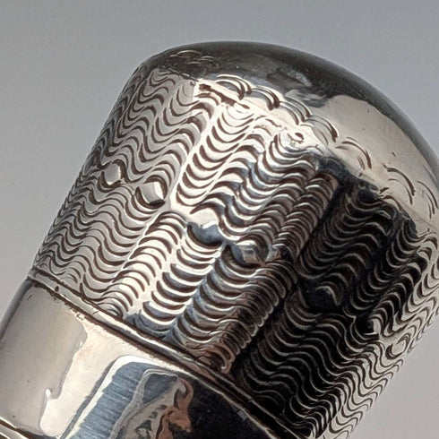 1922 British antique black shaft sterling silver rondelle handle walking stick 91cm MS