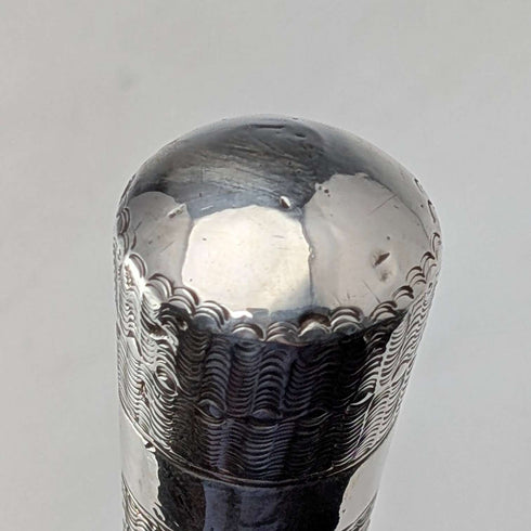 1922 British antique black shaft sterling silver rondelle handle walking stick 91cm MS