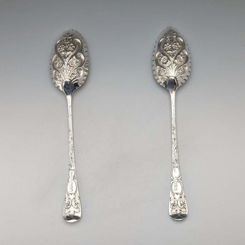 1803 British Georgian Antique Sterling Silver Berry Spoons Pair by Thomas Wallis II