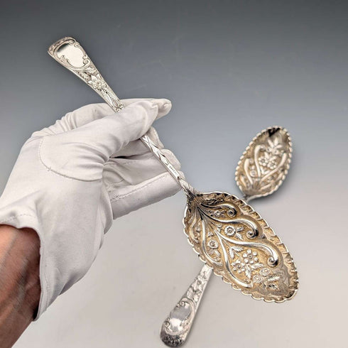 1803 British Georgian Antique Sterling Silver Berry Spoons Pair by Thomas Wallis II