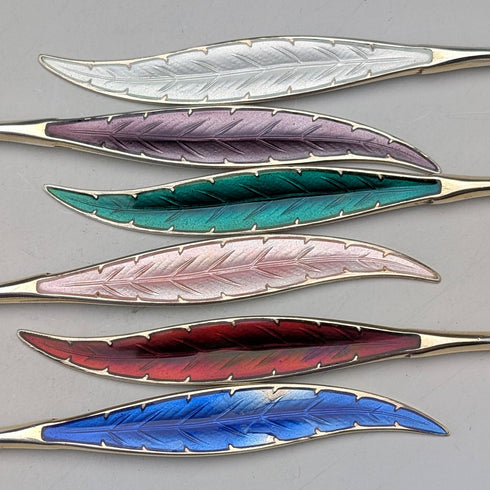 北欧ヴィンテージ エナメル装飾 純銀製 コーヒースプーン6本セット 計45g Otter Hval