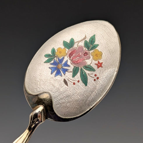 1954年 英国ヴィンテージ エナメル装飾 純銀製 コーヒースプーン6本セット 計72g Turner&Simpson ケース入