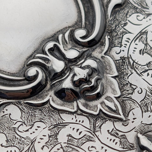 1898年英國古董純銀雙面超厚卡盒 127克浮雕裝飾 Joseph Gloster 狀況極佳