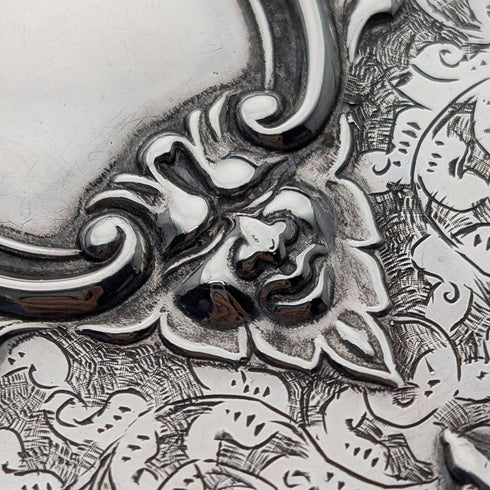 1898 British antique sterling silver double-sided extra thick card case 127g relief decoration Joseph Gloster Very good condition