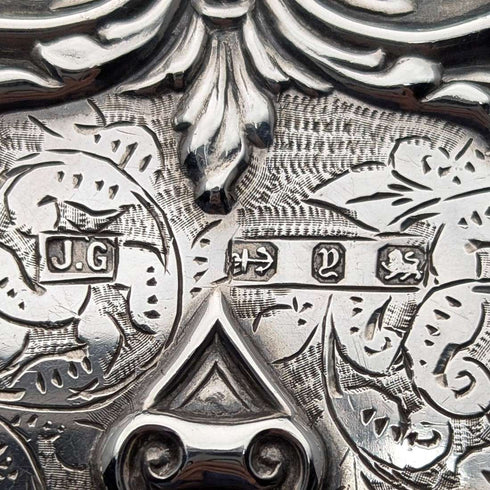 1898 British antique sterling silver double-sided extra thick card case 127g relief decoration Joseph Gloster Very good condition