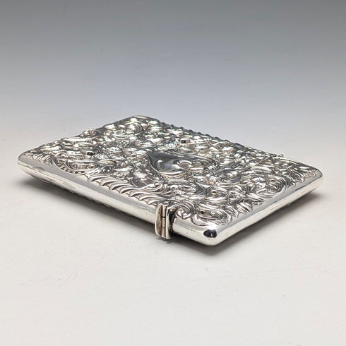 1897 年英國古董浮雕天使雕塑純銀卡片盒 79 克 William Comyns