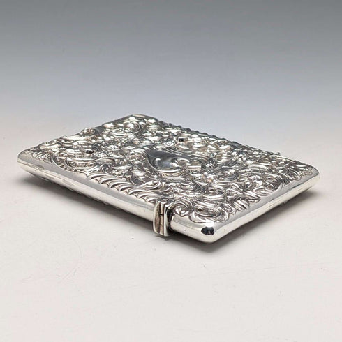 1897年 英国アンティーク レリーフ天使彫刻 純銀製カードケース 79g William Comyns