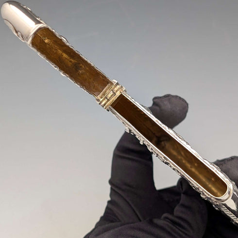 1897年 英国アンティーク レリーフ天使彫刻 純銀製カードケース 79g William Comyns