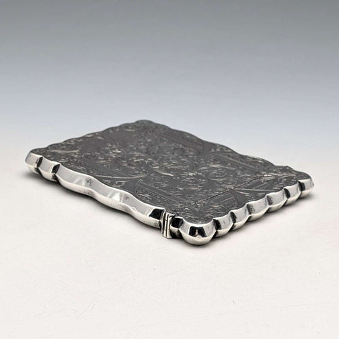1901 British antique scroll engraved sterling silver card case 68g WILLIAM M. HAYES