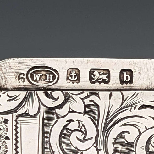 1901 British antique scroll engraved sterling silver card case 68g WILLIAM M. HAYES
