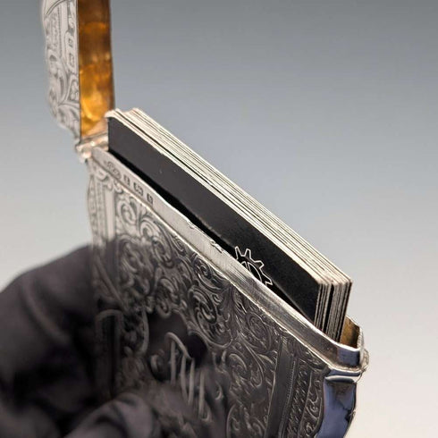 1901 British antique scroll engraved sterling silver card case 68g WILLIAM M. HAYES