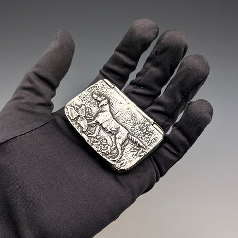 復古狩獵浮雕裝飾純銀方形盒子 69克