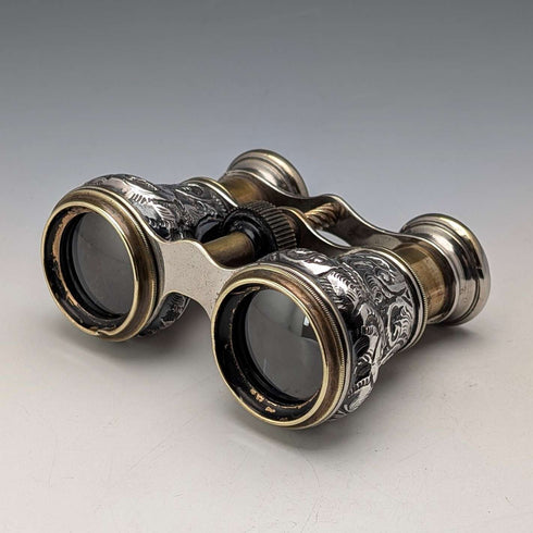 1890 British antique pure silver relief decorated opera glasses and binoculars
